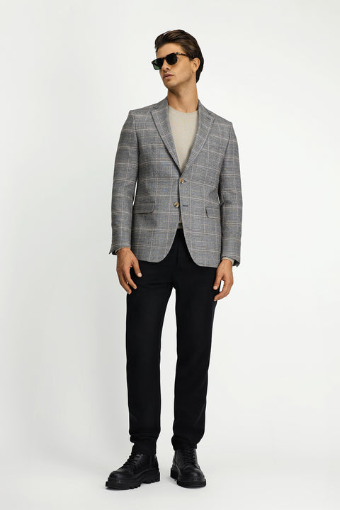 Dark Mink 8 Drop Muscle Fit Long Athletic Cut Classic Plaid Jacket