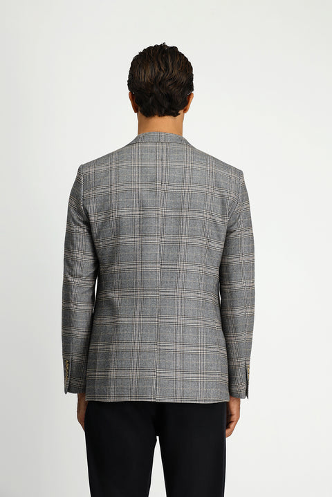 Koyu Vizon 8 Drop Muscle Fit Uzun Atletik Kesim Klasik Ekose Ceket