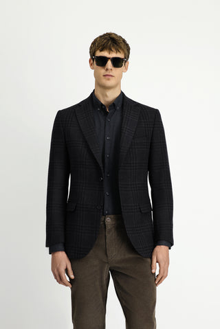  Acı Kahve 6 Drop Regular Fit Standart Kesim Yünlü Ekose Ceket