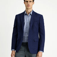 Koyu Lacivert 7 Drop Slim Fit Dar Kesim Klasik Ekose Ceket