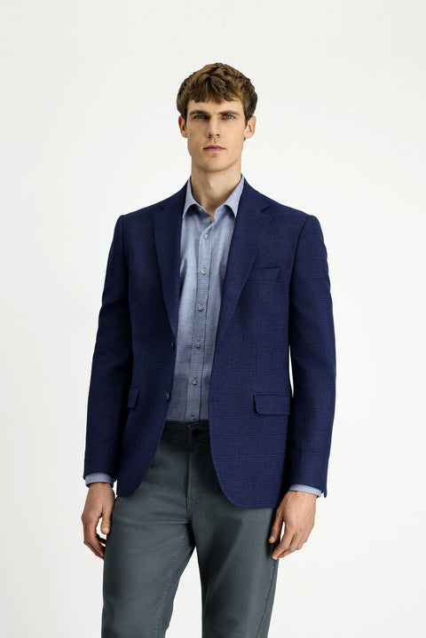 Dark Navy 4-Drop Relaxed Fit Classic Plaid Jacket
