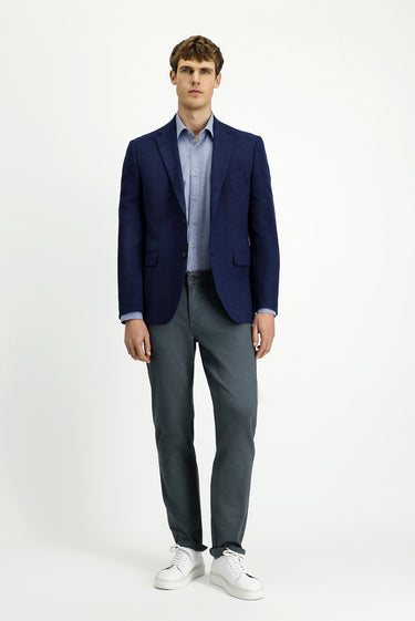 Koyu Lacivert 7 Drop Slim Fit Dar Kesim Klasik Ekose Ceket