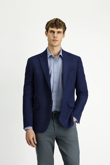 Koyu Lacivert 7 Drop Slim Fit Dar Kesim Klasik Ekose Ceket