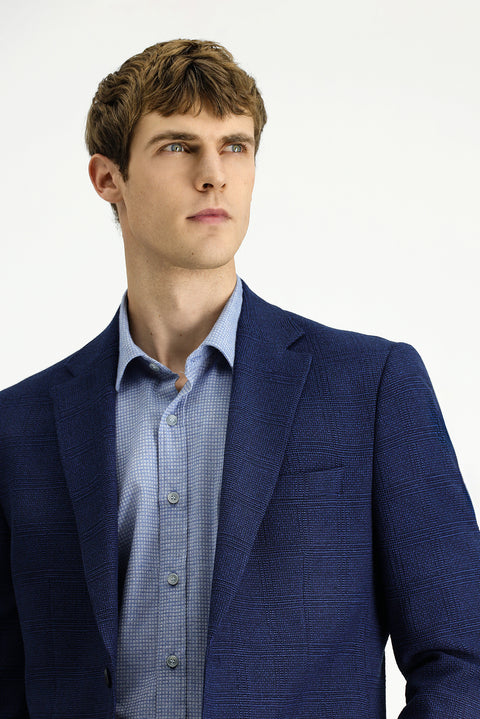 Dark Navy 4-Drop Relaxed Fit Classic Plaid Jacket