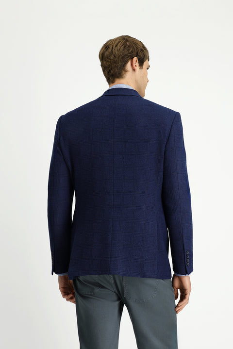 Koyu Lacivert 7 Drop Slim Fit Dar Kesim Klasik Ekose Ceket