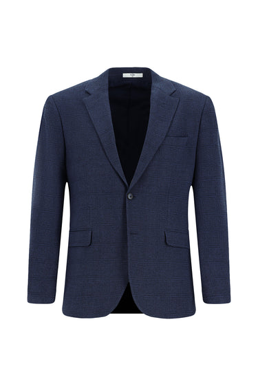 Koyu Lacivert 7 Drop Slim Fit Dar Kesim Klasik Ekose Ceket