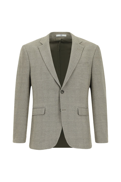 Orta Bej 7 Drop Slim Fit Dar Kesim Klasik Ekose Ceket
