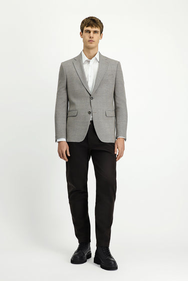 Orta Bej 7 Drop Slim Fit Dar Kesim Klasik Ekose Ceket