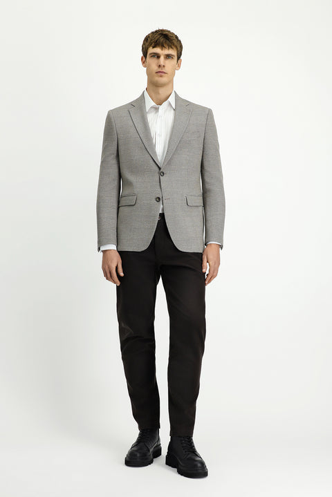 Medium Beige 4-Drop Relaxed Fit Classic Plaid Jacket