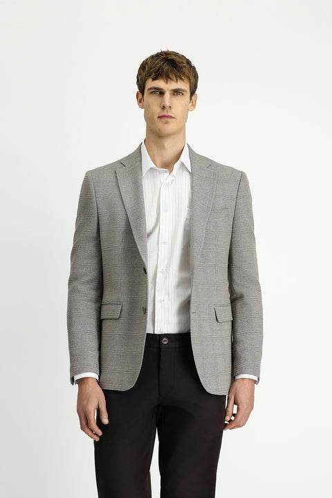 Orta Bej 4 Drop Relaxed Fit Rahat Kesim Klasik Ekose Ceket