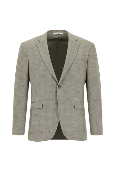 Orta Bej 7 Drop Slim Fit Dar Kesim Klasik Ekose Ceket