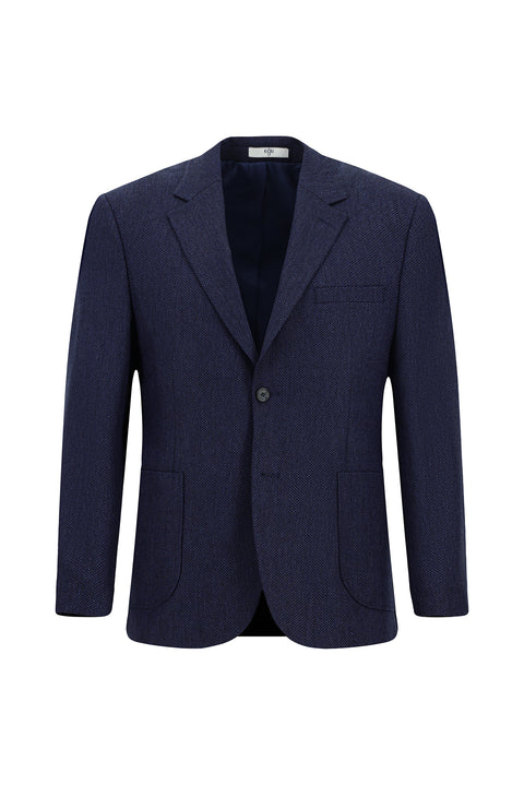 Orta Lacivert 4 Drop Relaxed Fit Rahat Kesim Desenli Yünlü Ceket