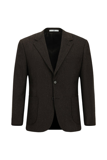  Koyu Kahve Relaxed Fit Rahat Kesim Desenli Yünlü Ceket