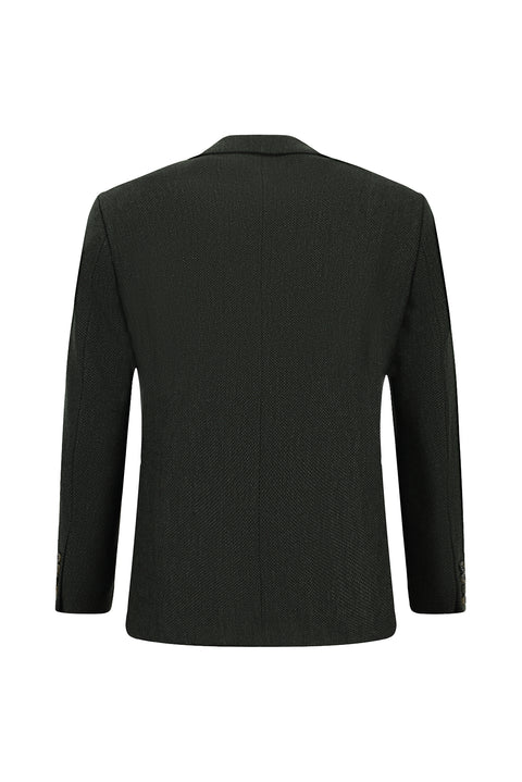 Koyu Yeşil 4 Drop Relaxed Fit Rahat Kesim Desenli Yünlü Ceket