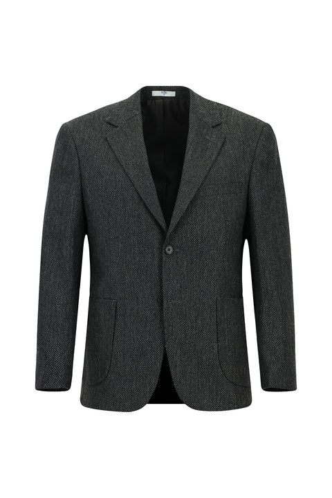 Koyu Antrasit 4 Drop Relaxed Fit Rahat Kesim Desenli Yünlü Ceket