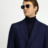 Koyu Lacivert 6 Drop Regular Fit Standart Kesim Desenli Yünlü Kruvaze Ceket
