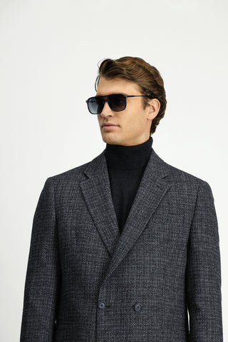  Koyu Antrasit 6 Drop Regular Fit Standart Kesim Desenli Yünlü Kruvaze Ceket