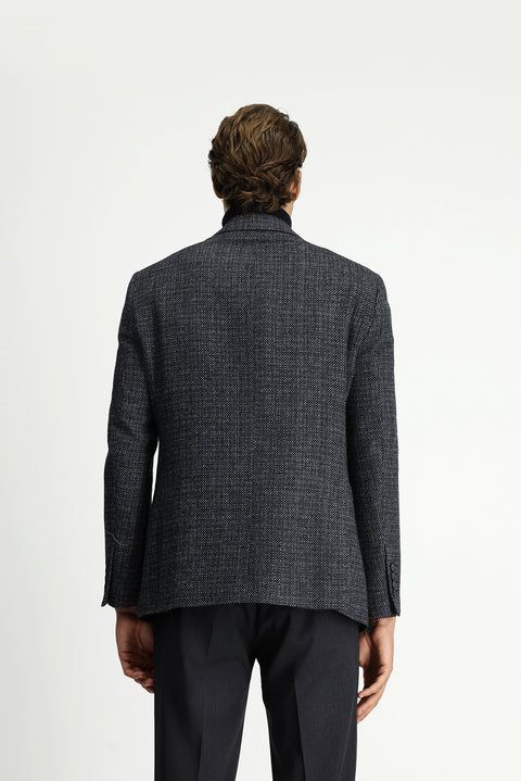 Koyu Antrasit 6 Drop Regular Fit Standart Kesim Desenli Yünlü Kruvaze Ceket