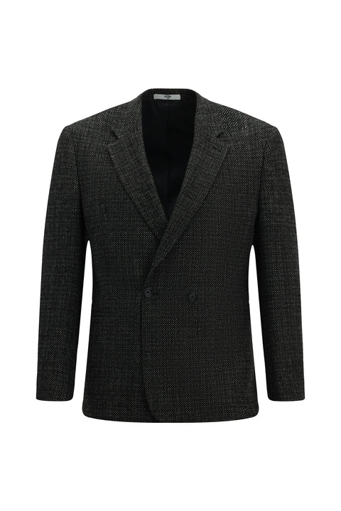 Koyu Antrasit 6 Drop Regular Fit Standart Kesim Desenli Yünlü Kruvaze Ceket
