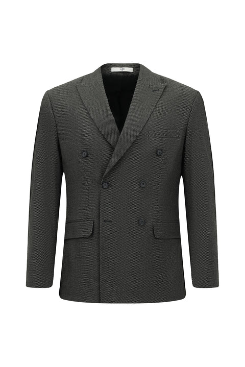 Koyu Füme 6 Drop Regular Fit Standart Kesim Desenli Likralı Kruvaze Ceket