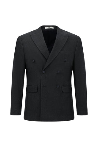  Koyu Lacivert Regular Fit Desenli Likralı Kruvaze Ceket