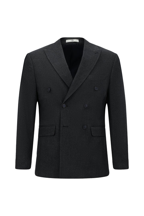 Koyu Lacivert 6 Drop Regular Fit Standart Kesim Desenli Likralı Kruvaze Ceket