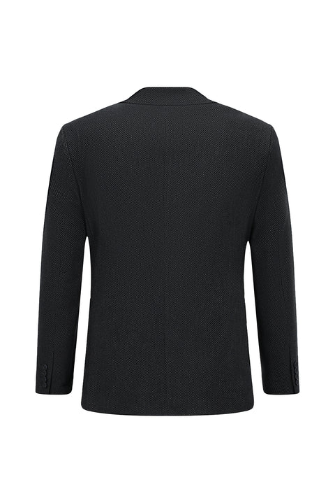 Dark Navy 6 Drop Regular Fit Patterned Lycra Double-Breasted Jacket