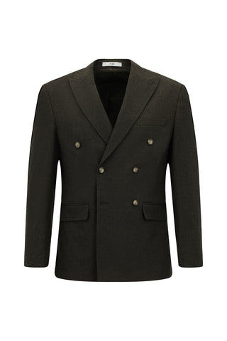  Koyu Kahve Regular Fit Desenli Likralı Kruvaze Ceket