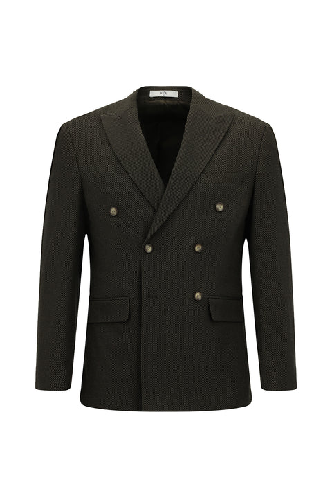 Koyu Kahve 6 Drop Regular Fit Standart Kesim Desenli Likralı Kruvaze Ceket