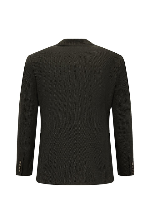 Koyu Kahve 6 Drop Regular Fit Standart Kesim Desenli Likralı Kruvaze Ceket