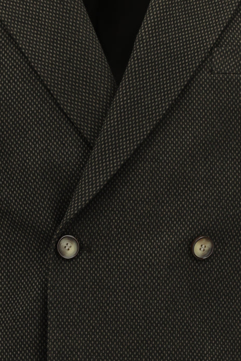 Koyu Kahve 6 Drop Regular Fit Standart Kesim Desenli Likralı Kruvaze Ceket