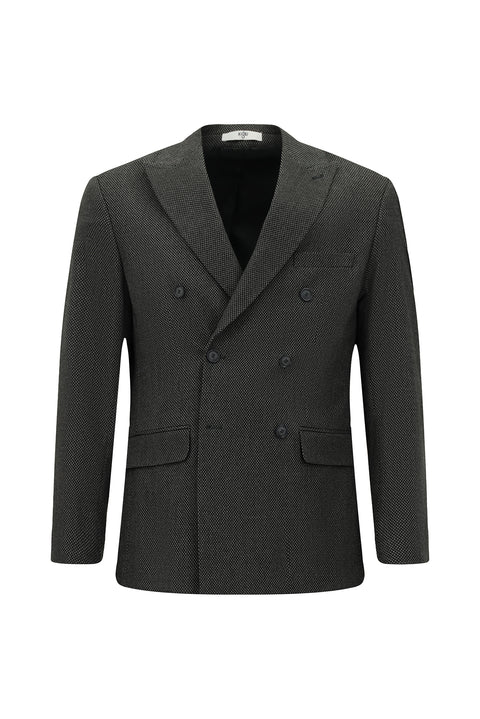 Koyu Antrasit 6 Drop Regular Fit Standart Kesim Desenli Likralı Kruvaze Ceket
