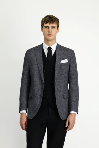  Açık Antrasit Slim Fit Dar Kesim Desenli Klasik Ceket