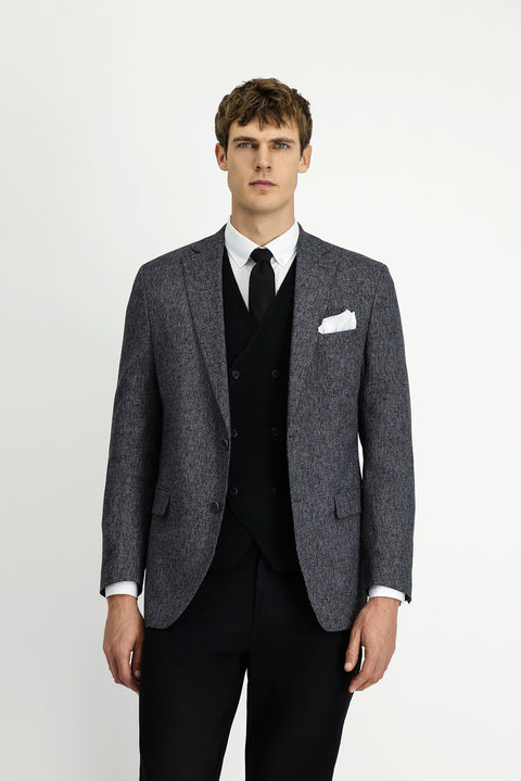 Açık Antrasit 7 Drop Slim Fit Dar Kesim Desenli Klasik Ceket