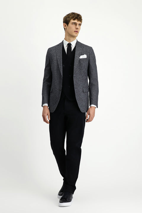Açık Antrasit 6 Drop Regular Fit Standart Kesim Desenli Klasik Ceket