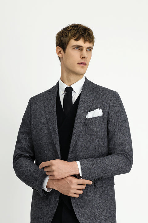 Açık Antrasit 7 Drop Slim Fit Dar Kesim Desenli Klasik Ceket