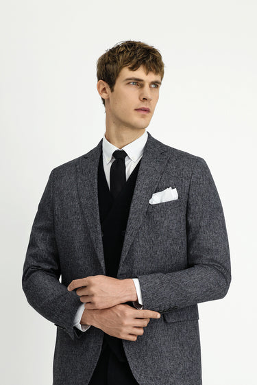  Açık Antrasit Slim Fit Dar Kesim Desenli Klasik Ceket