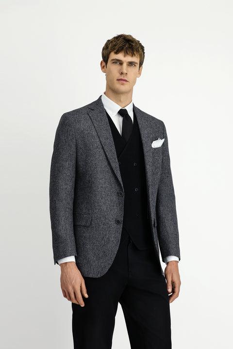 Açık Antrasit 7 Drop Slim Fit Dar Kesim Desenli Klasik Ceket