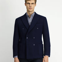 Koyu Lacivert Regular Fit Likralı Desenli Örme Kruvaze Ceket