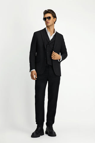  Siyah Regular Fit Likralı Klasik Desenli Ceket