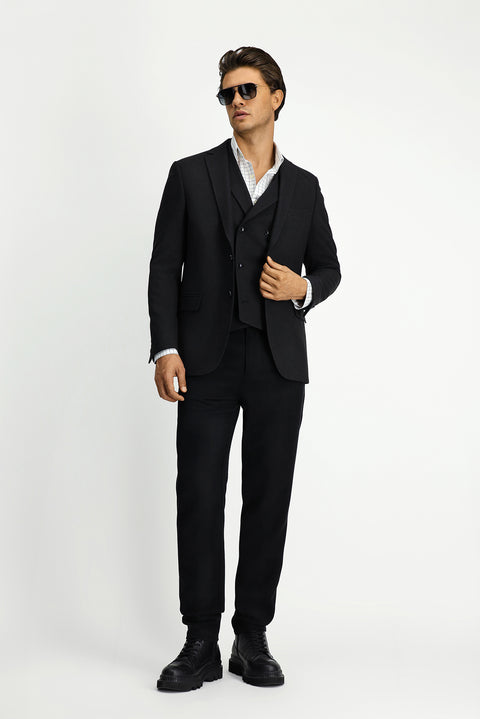 Siyah 6 Drop Regular Fit Standart Kesim Likralı Klasik Desenli Ceket