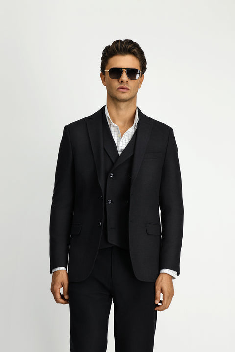 Siyah 6 Drop Regular Fit Standart Kesim Likralı Klasik Desenli Ceket