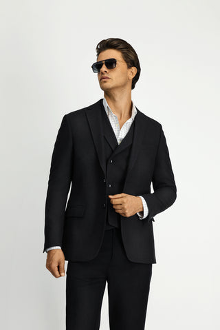  Siyah Regular Fit Likralı Klasik Desenli Ceket