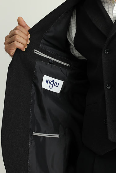 Siyah Regular Fit Likralı Klasik Desenli Ceket
