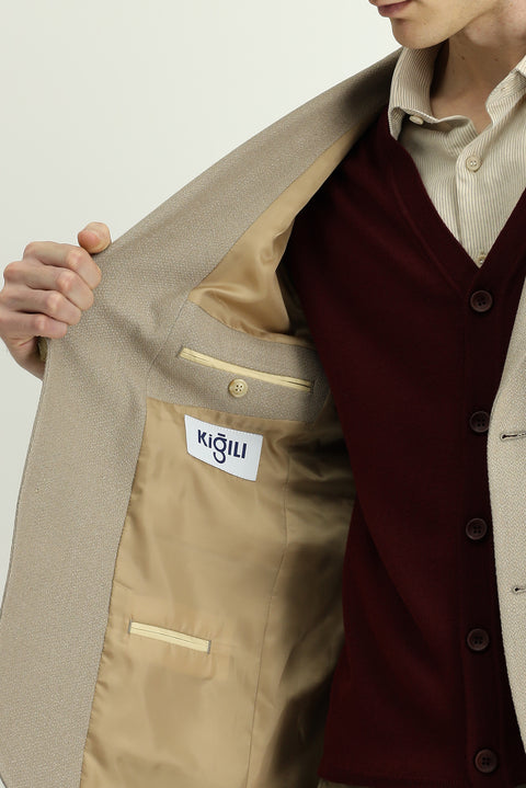 Orta Vizon 6 Drop Regular Fit Standart Kesim Likralı Klasik Desenli Ceket