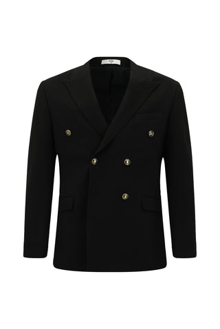  Siyah Slim Fit Dar Kesim Desenli Kruvaze Ceket