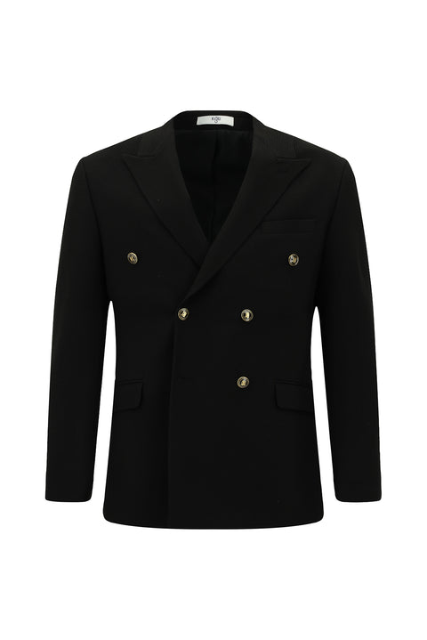 Siyah 7 Drop Slim Fit Dar Kesim Desenli Kruvaze Ceket