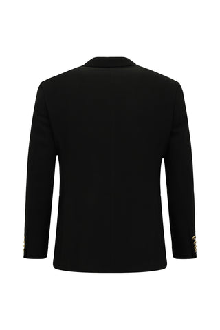  Siyah Slim Fit Dar Kesim Desenli Kruvaze Ceket