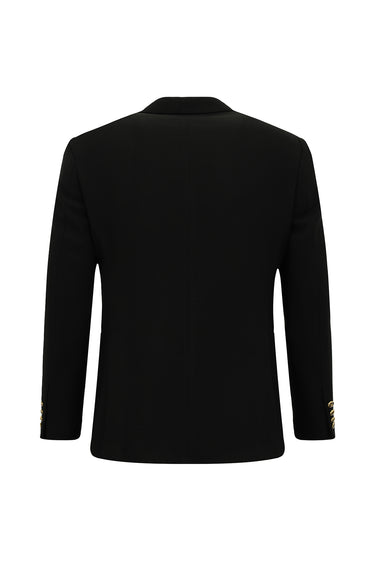  Siyah Slim Fit Dar Kesim Desenli Kruvaze Ceket
