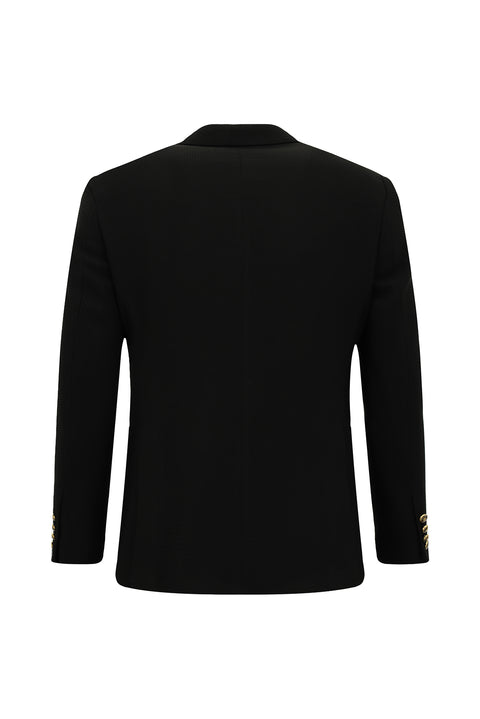 Siyah 6 Drop Regular Fit Standart Kesim Desenli Kruvaze Ceket